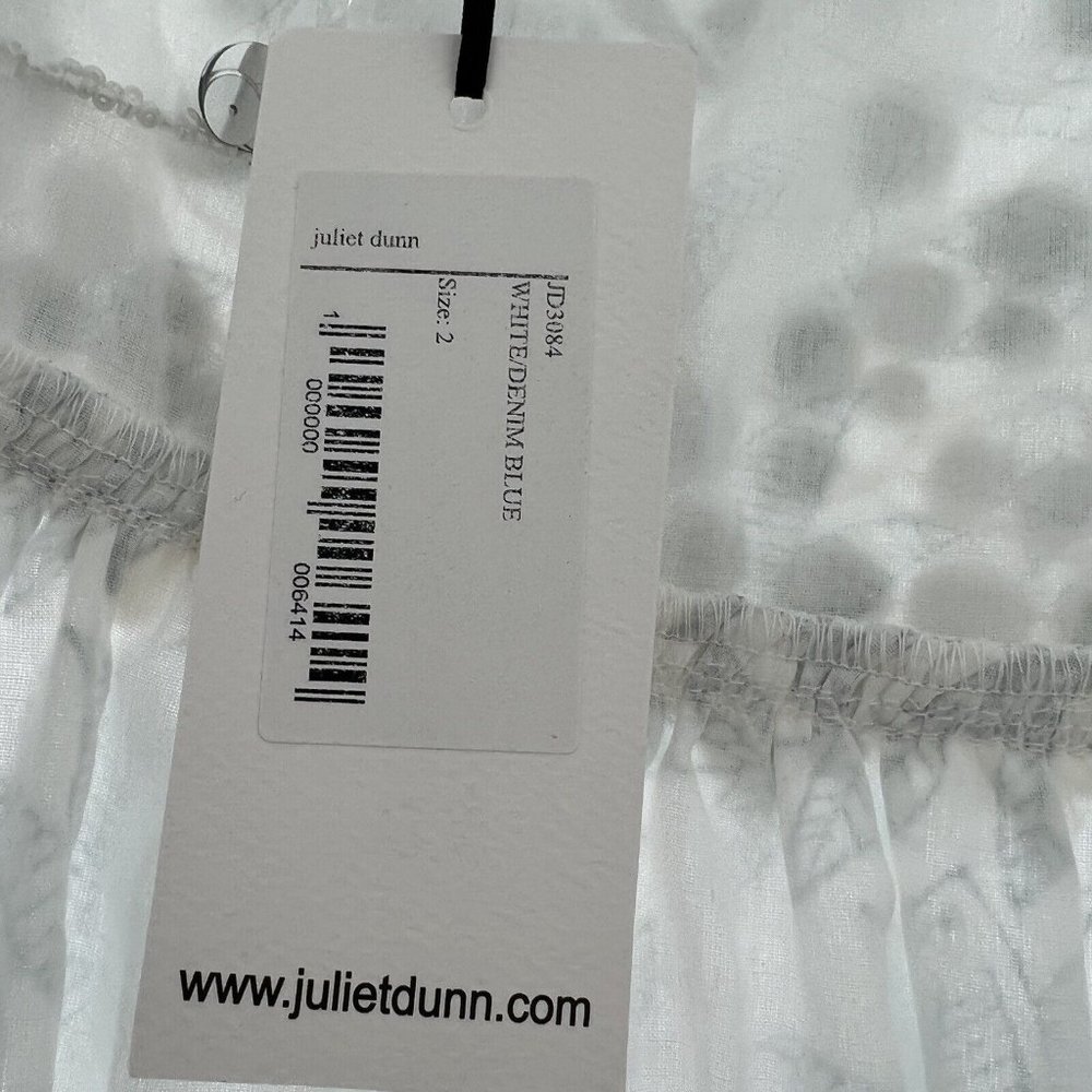 Juliet Dunn Cotton Tie Shoulder Midi Dress White/Denim Blue sz 2/M/6-8 $443 NWT - Picture 9 of 11